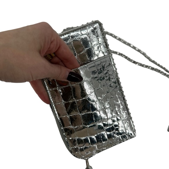 Zadig & Voltaire Silver Croc Embossed Phone Wallet Wristlet and AirPod Case Set - Picture 13 of 16